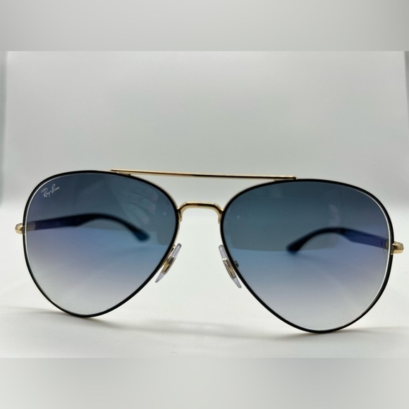 Ray Ban 0RB3675 Black Blue Sunglasses Unisex  Aviator 58mm New - Picture 7 of 13